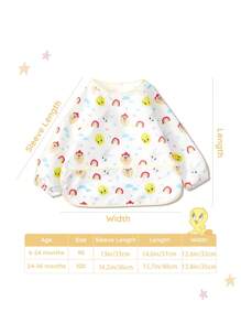 LOONEY TUNES X SHEIN 1-3岁可爱卡通婴儿防水长袖围兜，TPU材质，防护，防污，适合喂食、绘画、户外活动，超柔软轻便，可折叠便携 - 彩色 - 查看 3