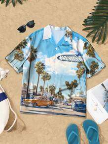 Manfinity Chillmode Men's Tropical Print Short Sleeve Casual Vacation Shirt