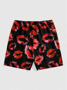 ROMWE MEN Street Life Valentine's Day Lovers Theme Print Mesh Breathable Shorts For Men, Spring/Summer - Black - View 2