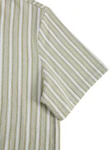 Manfinity Homme 男士夏季休闲通勤条纹短袖 Polo 衫 - 綠色 - 查看 4