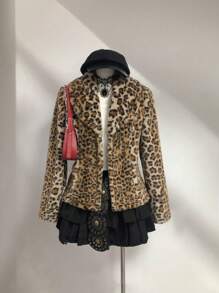 Elamini Áo khoác cardigan cổ ve áo họa tiết da báo mới cho nữ, cổ điển - Nhiều màu - Xem 1