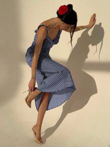 Aloruh Váy không tay họa tiết kẻ caro thanh lịch dành cho nữ, mùa hè - Nhiều màu - Xem 3