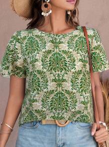 SHEIN VCAY 大码休闲短袖衬衫，简约时尚，适合夏季 - 薄荷綠 - 查看 1