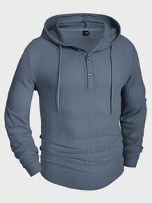 Manfinity RelaxMax Loose Fit Men's Waffle Hooded Drawstring T-Shirt - Royal Blue - View 6