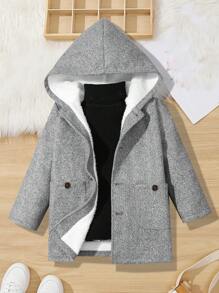 SHEIN Young Boys Casual Dragon & Phoenix Pattern Thermal Lined Hooded Cardigan Coat,In Fall/Winter - Grey - View 7