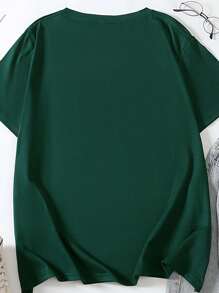 SHEIN LUNE Western Style Boots Printed Summer Crew-Neck T-Shirt Graphic Tees Women Tops - Dark Green - View 2