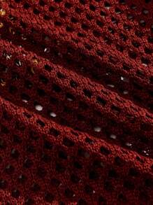 ROMWE MEN Prep Men's Jersey Round Neck Hollow Patterned Knit Sweater - Burgundy - View 4