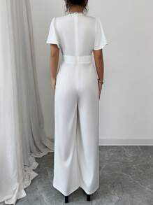 Elenzga Women's Elegant Leisure Vacation Jumpsuit - White - View 2