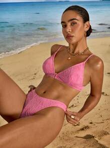 Women Floral Pattern Triangle Cup Bikini Top & Swimwear Set, Vacation Style For Summer - Multicolor - View 1