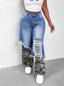 SHEIN Slayr Jeggings de efecto denim rasgado de moda para mujer - Azul - Ver 3
