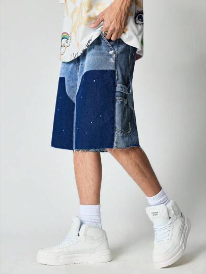 Street Life Men's Street Loose Casual Contrast Color Patch Pocket Denim Shorts