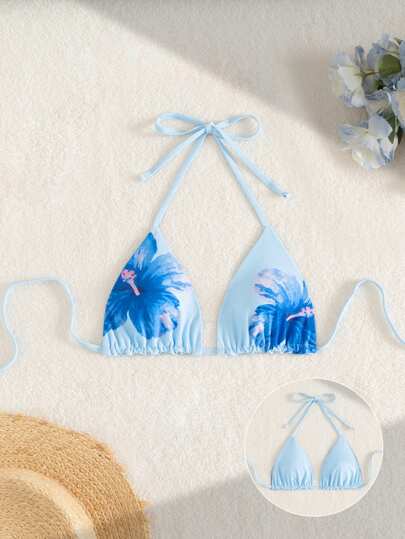 Swim Mod Top de bikini de mujer con tirantes de espagueti, unicolor y reversible
