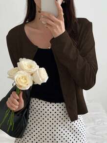 DAZY Camiseta casual con cuello redondo y botones delanteros de unicolor para mujer