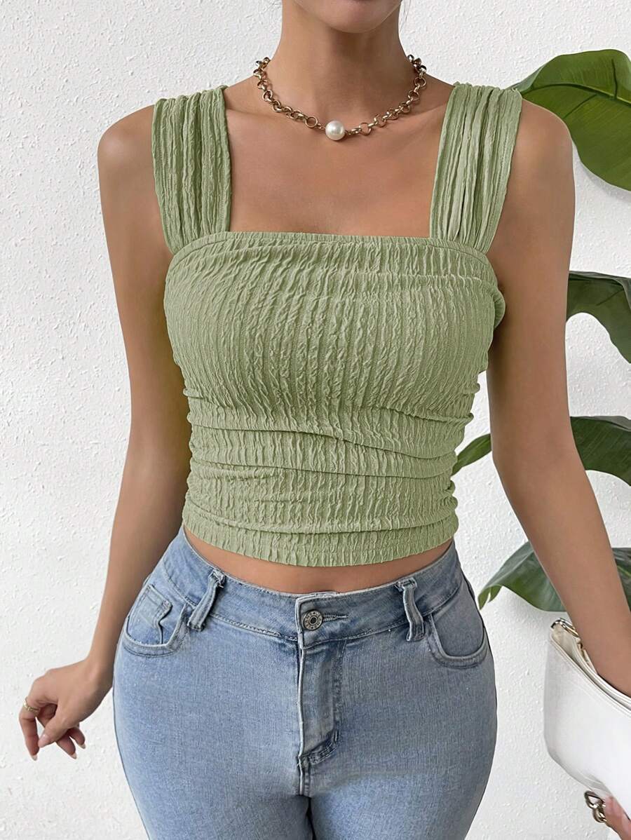 Chiquease Damen-Camisole mit einfarbiger Textur für Urlaub und Freizeit