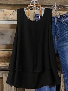 SHEIN LUNE Top con spalline arricciate a più strati, dolce e vintage, adatto per donna taglie forti, ideale per la vacanza al mare in primavera/estate