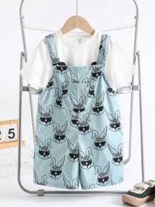 Young Boy Casual Cute Cartoon Rabbit Print Pattern Loose Knit Romper - Blue - View 7