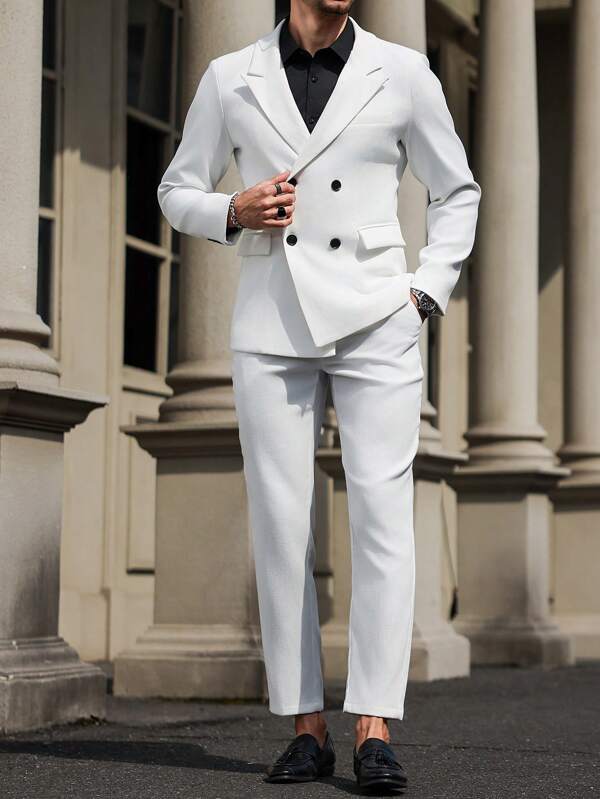 Manfinity Mode Men's Suit Set With Long Sleeve Jacket And Pants, Minimalist & Stylish, Suitable For Summer Men Wedding Suit Prom Suit For Men Wedding Men Suit Prom Suits For Men Wedding Suit For Men