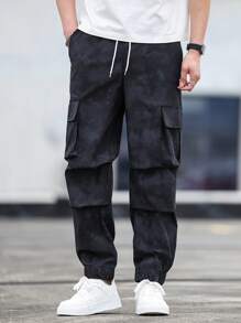 Manfinity Homme Plus Size Men's Casual Drawstring Waist Cargo Pants - Multicolor - View 3