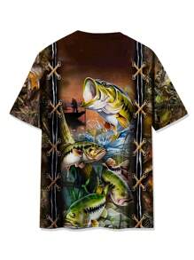 Manfinity LEGND 男士系带鱼纹休闲圆领短袖 T 恤