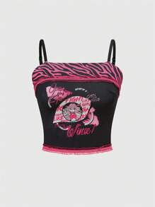 Winx Club X ROMWE Collaboration Y2K Subculture Contrast ZeLingerie Bra Print Wireless Contrast Lace Lingerie Bra & Brief Set - Multicolor - View 3