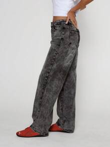 MUSERA 低腰直筒腰带环牛仔裤 - 灰色 - 查看 3