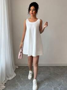 Elenzga Vestido corto de mujer sin mangas con dobladillo ancho, de moda casual