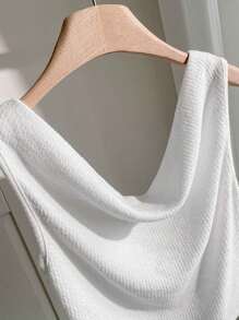 SHEIN LUNE 纯色垂坠领无袖背心，休闲日常基本款，春夏 - 白色 - 查看 5