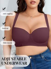 DesireSculpt Bra Lingerie Push-Up Tanpa Jahitan Nyaman Ukuran Plus dengan Penyangga Kawat, 1 buah, Mengangkat - Purple - View 4