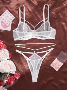 SHEIN 2 peças Conjunto de Lingerie Romântico e Pastoril Bordado Feminino