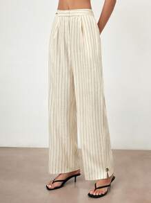 Maija 2025 春夏新款休闲时尚休闲舒适女士条纹裤 - 米色 - 查看 2