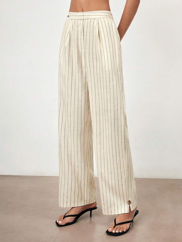 SHEIN Maija 2025 Spring/Summer New Casual Fashion Leisure Comfortable Women Striped Pants