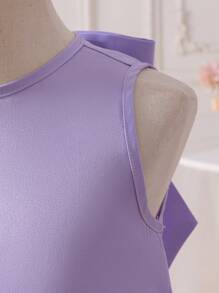 SHEIN 年轻女孩紫色编织纹理花卉 3D 圆领无袖修身连衣裙，优雅，婚礼，花童，大蝴蝶结，珍珠，蝴蝶结后背 - 紫色 - 查看 9