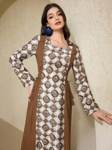 Al Najma Women's Simple Fashion Arabic Style Dress, Suitable For Summer Vacation,Modest - Brown - View 3