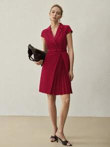 MOTF PREMIUM Vestido Plisado En Contraste Con Manga Gorra Con Clase