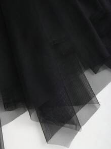 SHEIN Unity Women's Solid Color Asymmetric Hemline Mesh A-Line Skirt