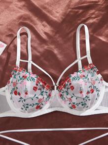 SHEIN 2 peças Conjunto de Lingerie Romântico e Pastoril Bordado Feminino