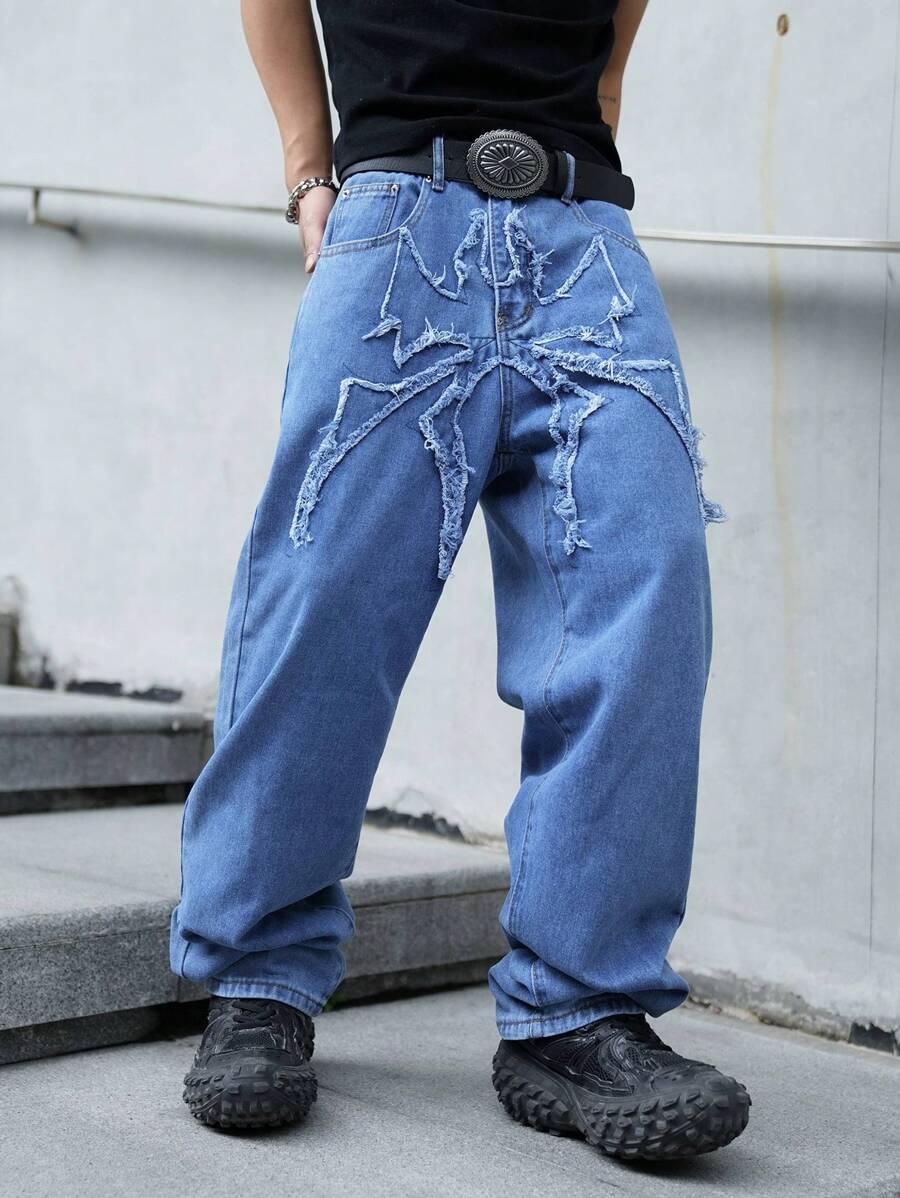 Manfinity EMRG Men's Straight Leg Casual Distressed Baggy Jeans - Light Wash - View 1