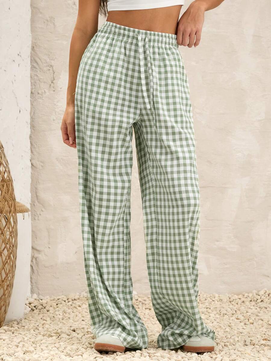 Manfinity VCAY Pantalones anchos de cintura media con cordón, estilo casual tejido a cuadros, aptos para uso diario, unisex - Multicolor - Ver 1