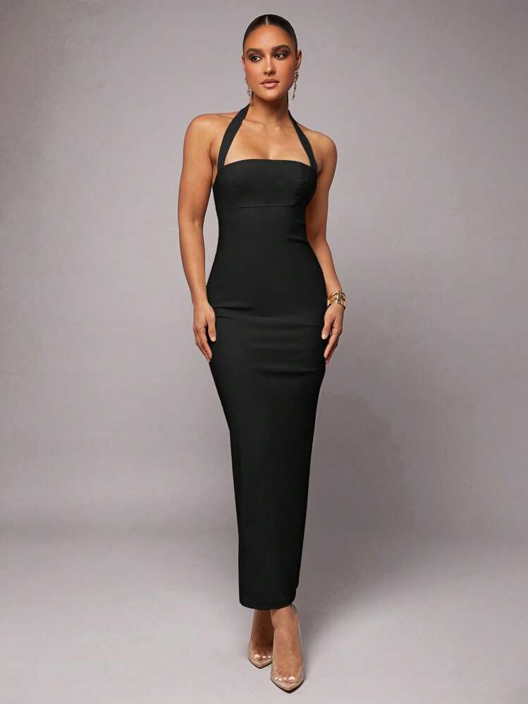 long black dress bodycon Cleo | Black Bodycon Midi Dress With Mesh Sleeves