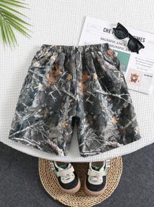 SHEIN 1 szt. Młodzieżowe Chłopięce Sportowe Luźne Bermudy Luźne Spodnie Sportowe Oversized Camo Print, Nadające Się Do Codziennego Noszenia, Szkoły, Sportu, Wyjścia, Wiosna/Lato