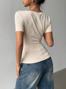 Siren Gaze Women Oblique Collar Short Sleeve T-Shirt, Summer New Design Fitted Casual Top