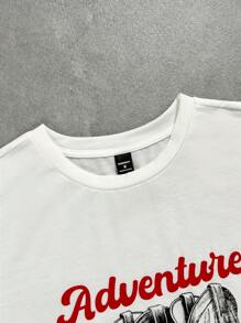 Manfinity VCAY Unisex Casual Patterned Knit Boots, Loose Dropped Shoulder Round Neck Short Sleeve T-Shirt, Suitable For Daily Wear