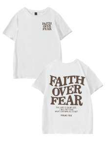Attitoon Casual Round Neck Retro English Graphic White Short Sleeve Fitted T-Shirt For Women, Summer-Suitable