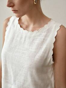 MOTF PREMIUM LINEN SOLID SCALLOP EDGE TANK TOP
