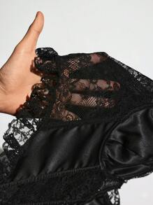 SHEIN ICON Plus Size Lace Patchwork Ruffle Trim Sexy Bustier, Wedding Guest Blouse, Lace Hollow Out Top, Date Outfit