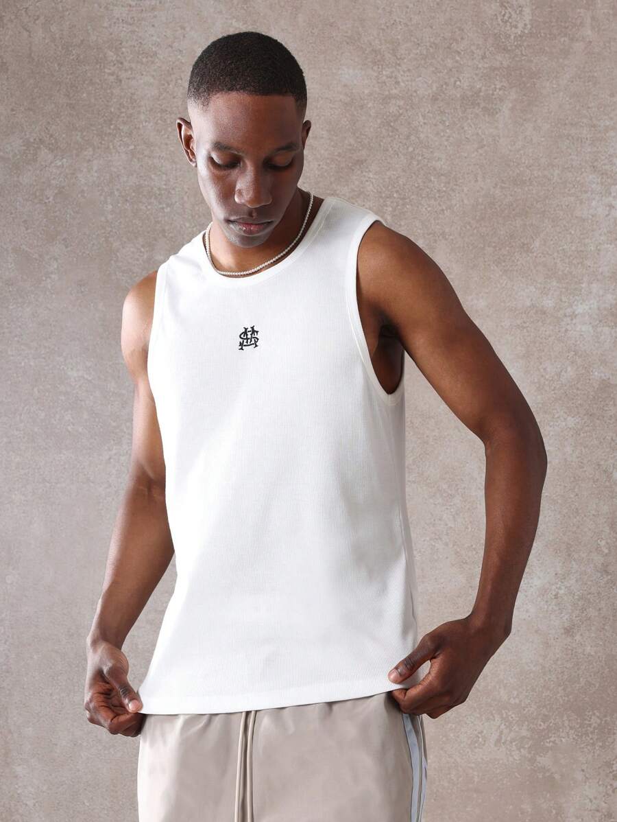 SUMWON Premium Ribbed Tank Top Athletic Sleeveless Gym Workout Training Muscle Tee Classic Summer Casual Sport Fitted Basic Tank Top Urban Essential Performance Wear - White - View 1