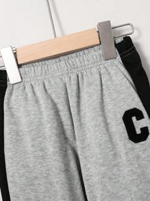 SHEIN 2pcs/Set Young Boys' Casual School Style Comfortable And Fashionable Simple Practical Embellished Fleece Pullover With Pants, Suitable For Kids Outfits, Back To School, Young Boy Clothes, School Uniform, Daily Wear, Outdoor, Sports, Autumn And Winter Season