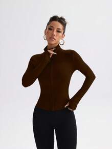 Easithlete Slim Fit Elastic Tight Workout Sports Running Zip-Up Long Sleeve Yoga Jacket