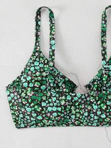 SHEIN Swim Curve 大码女式花卉印花连体细肩带性感休闲泳衣上衣，适合度假 - 綠色 - 查看 6