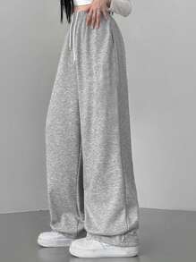 DAZY Women's Solid Color Elastic Waist Wide Leg Casual Sports Sweatpants,Women Joggers